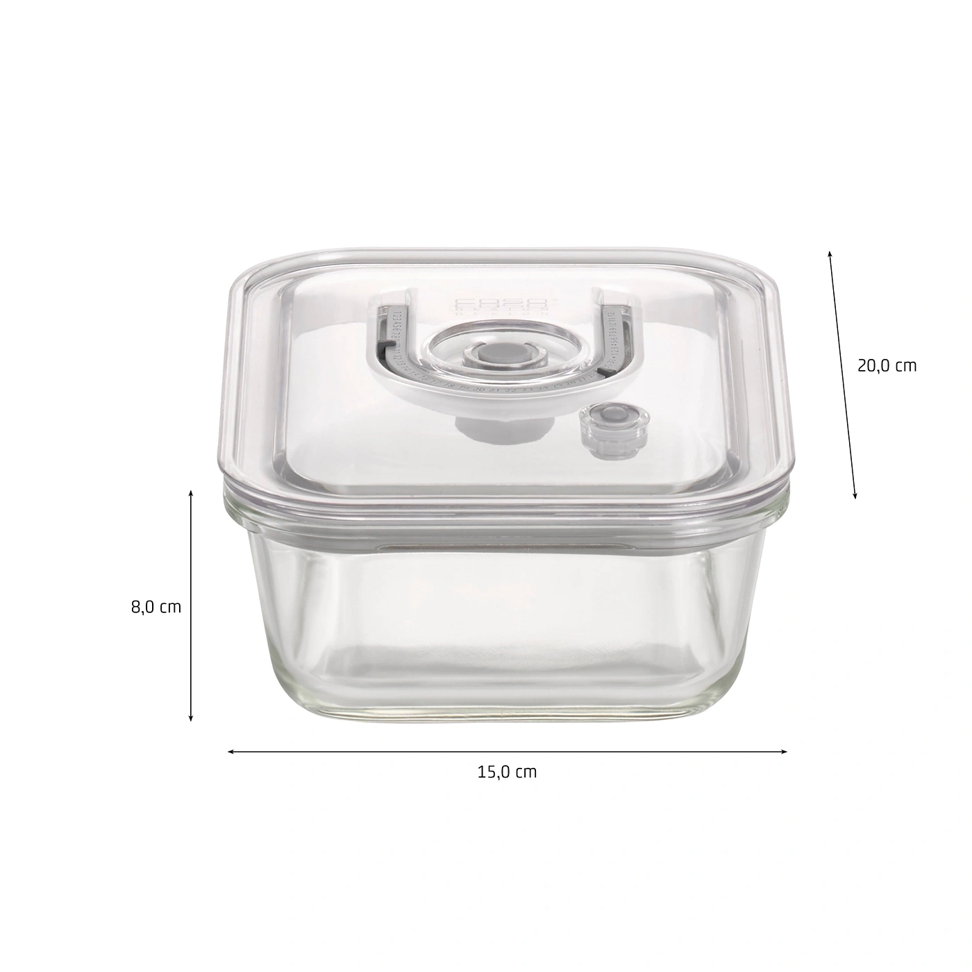 Glasbehälter mit Deckel, Abmessungen: 20,0 cm x 15,0 cm x 8,0 cm
