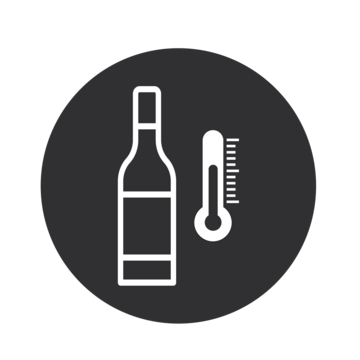 Wine bottle and thermometer in a dark circle, white symbol