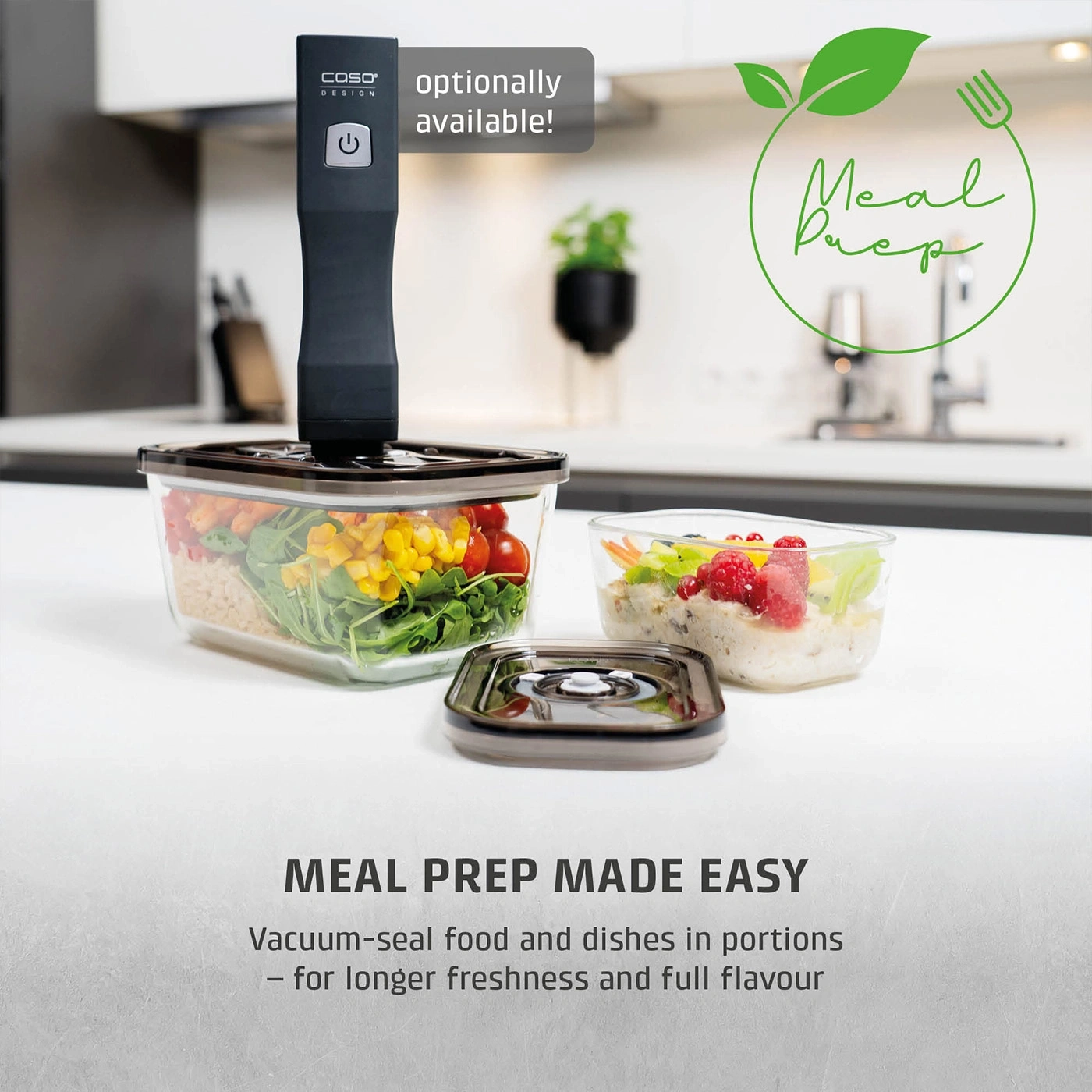 A vacuum sealer for meal prep with food in containers.