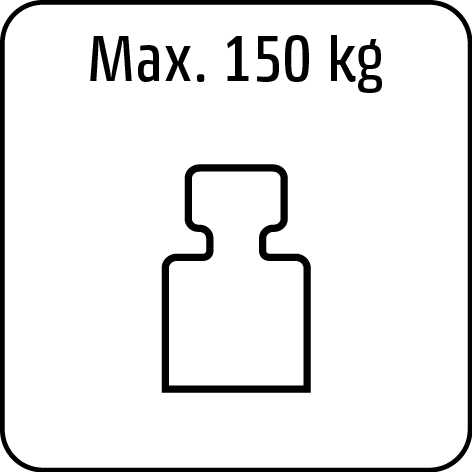 Weight limit: Maximum 150 kg. Symbol of a person. Square frame around the image.