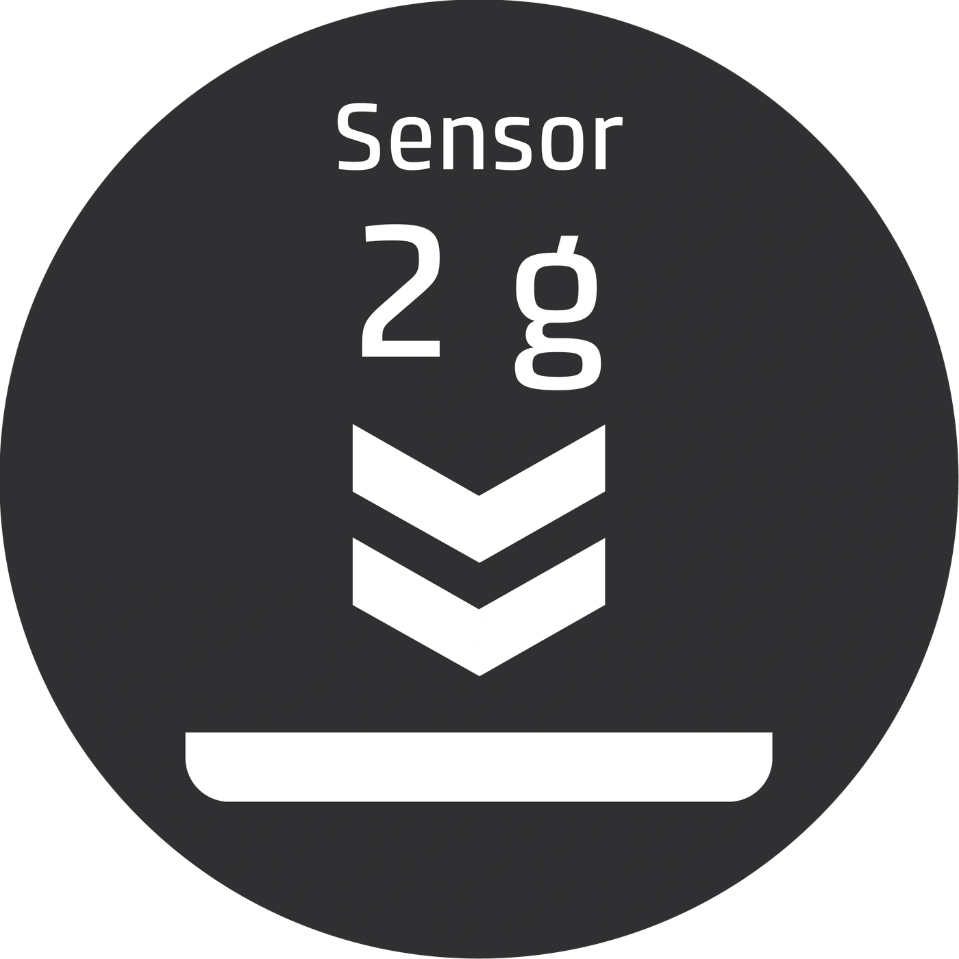 Sensor 2g with downward arrows on a black circle