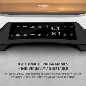 Oven with programs, temperature and timer function, for pizza and more.