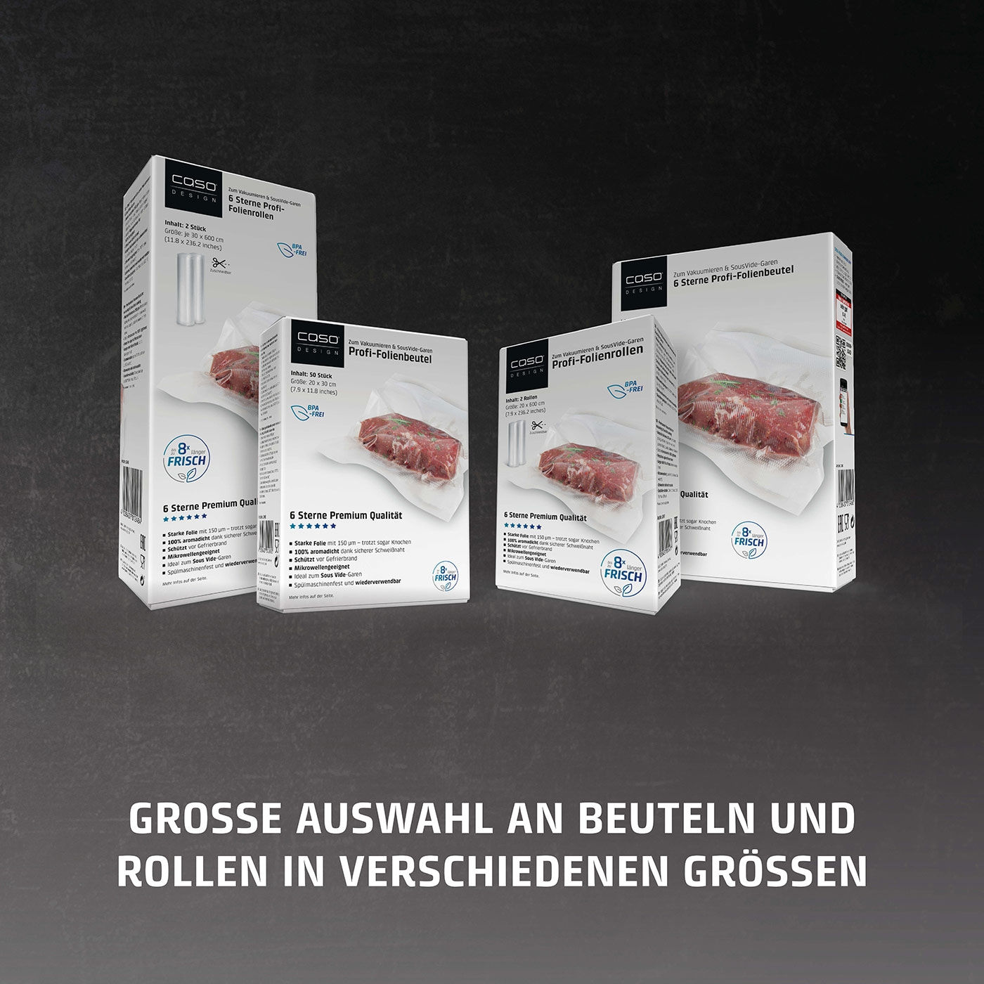 Vakuumierbeutel und -rollen in verschiedenen Größen, BPA-frei, 6 Sterne Premium Qualität