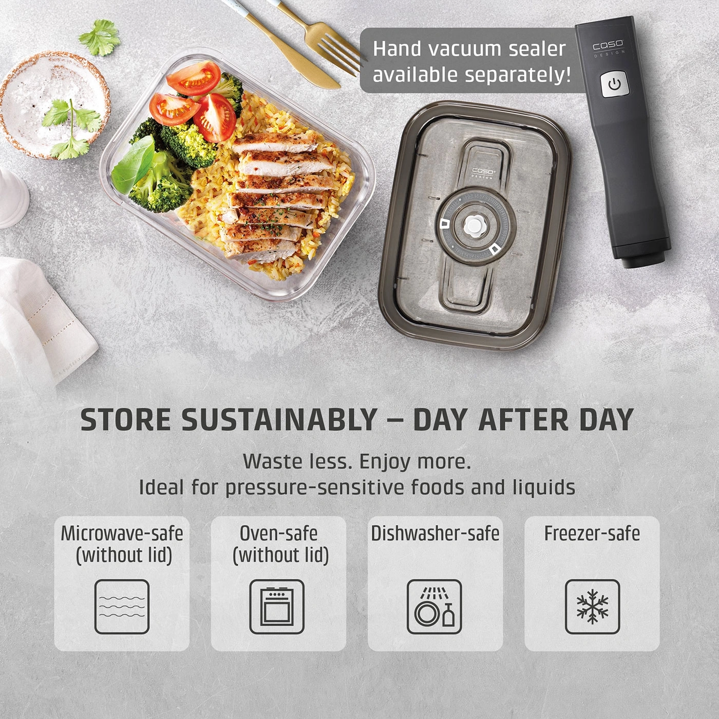 VacuBoxx Eco L Glass vacuum container with SAN lid