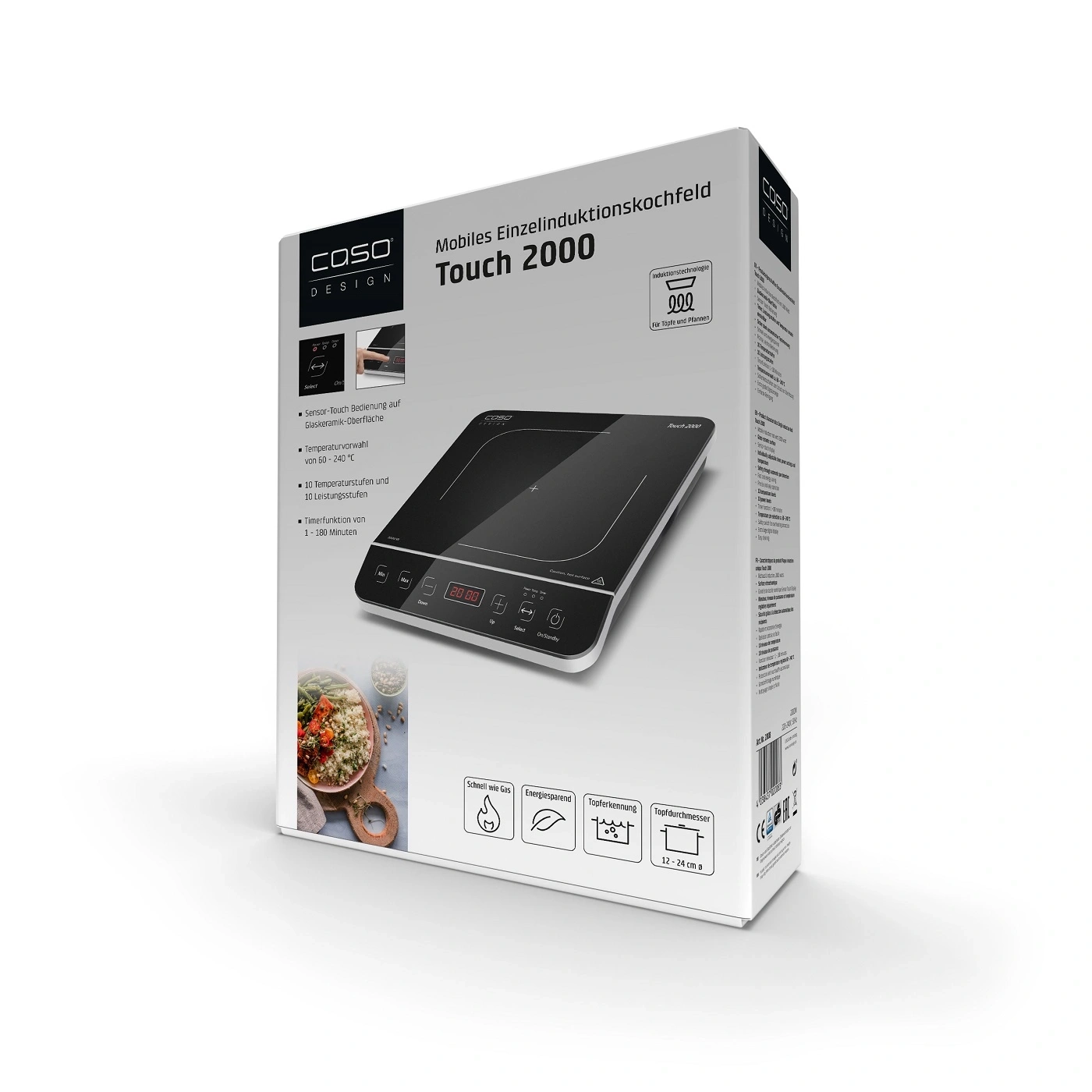 Induction cooktop Touch 2000, sensor touch, temperature selection, timer function, energy saving, pot detection