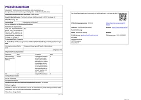 Produktdatenblatt mit Informationen zu Energieverbrauch und technischen Daten.