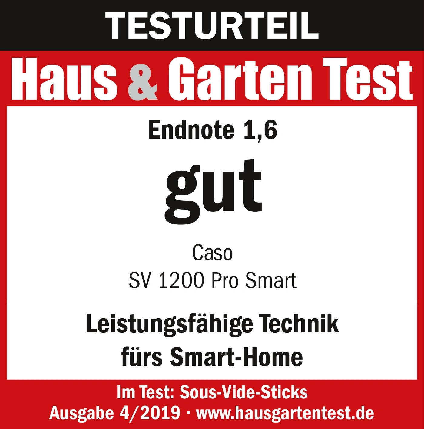 Test result Haus & Garten Test, grade 1.6, good, Caso SV 1200 Pro Smart, Powerful technology for smart home