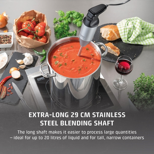 Immersion blender in soup, ingredients, bread, wine, cooking, stainless steel, 29 cm, cooking, kitchen, food