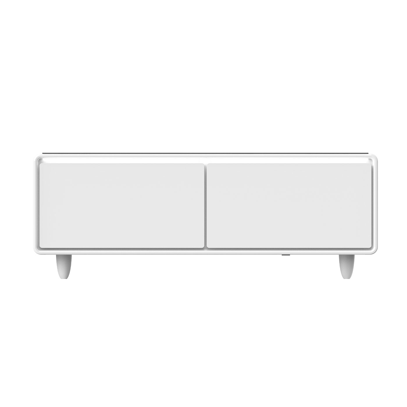 Weißes Sideboard mit zwei Türen und zwei Beinen, minimalistisch