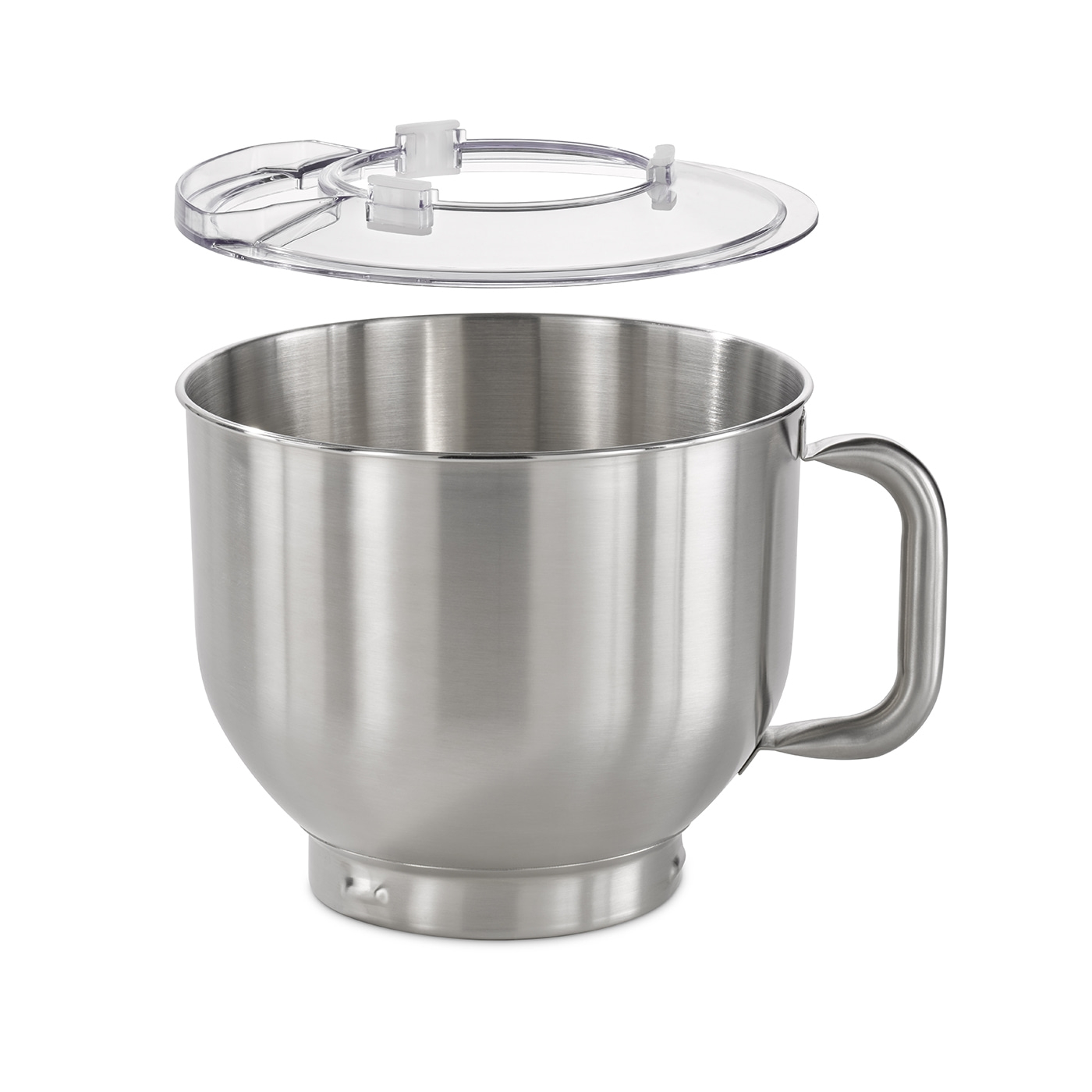 Stainless steel bowl with lid, kitchen utensil, isolated on white background