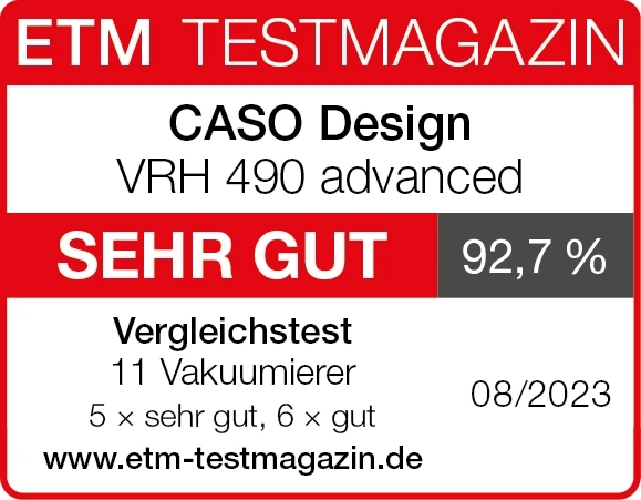 ETM Testmagazin: CASO Design VRH 490 advanced, SEHR GUT, 92,7%, 08/2023