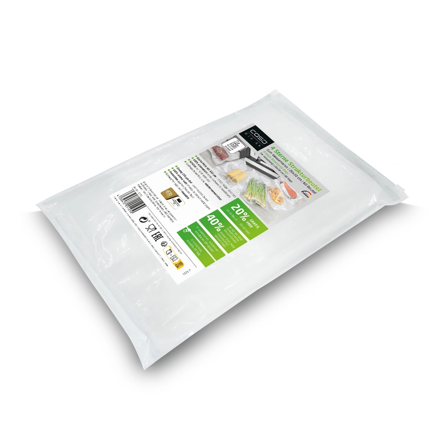 4 Stars Structured Bags 20x30 cm, 60 bags 150 μmFor vacuum sealing & sous vide