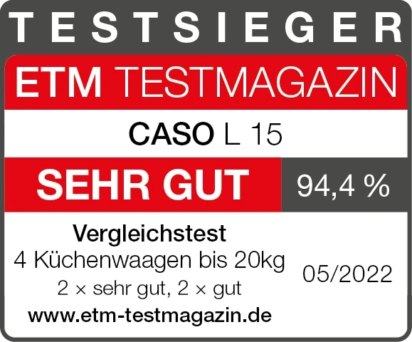 Test magazine award for Caso L 15: Very good, 94.4%, comparison test, 05/2022