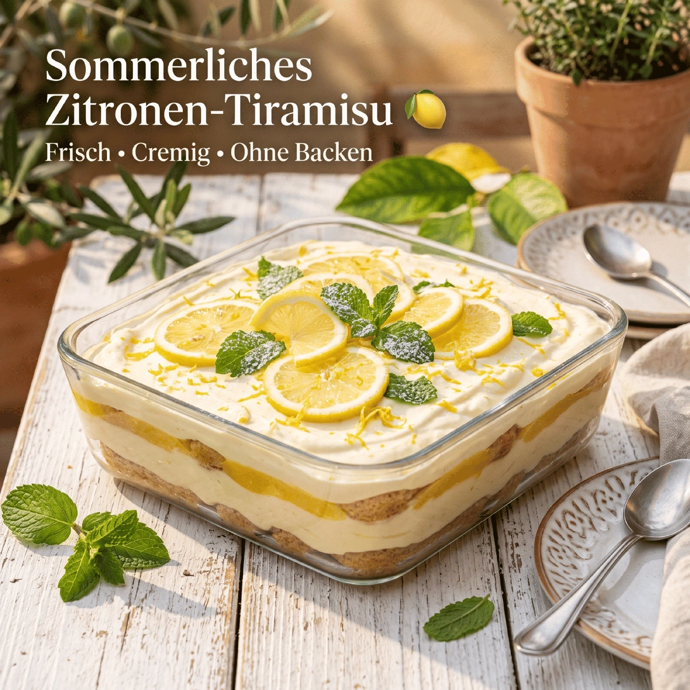 Sommerliches Zitronen-Tiramisu, frisch, cremig und ohne Backen