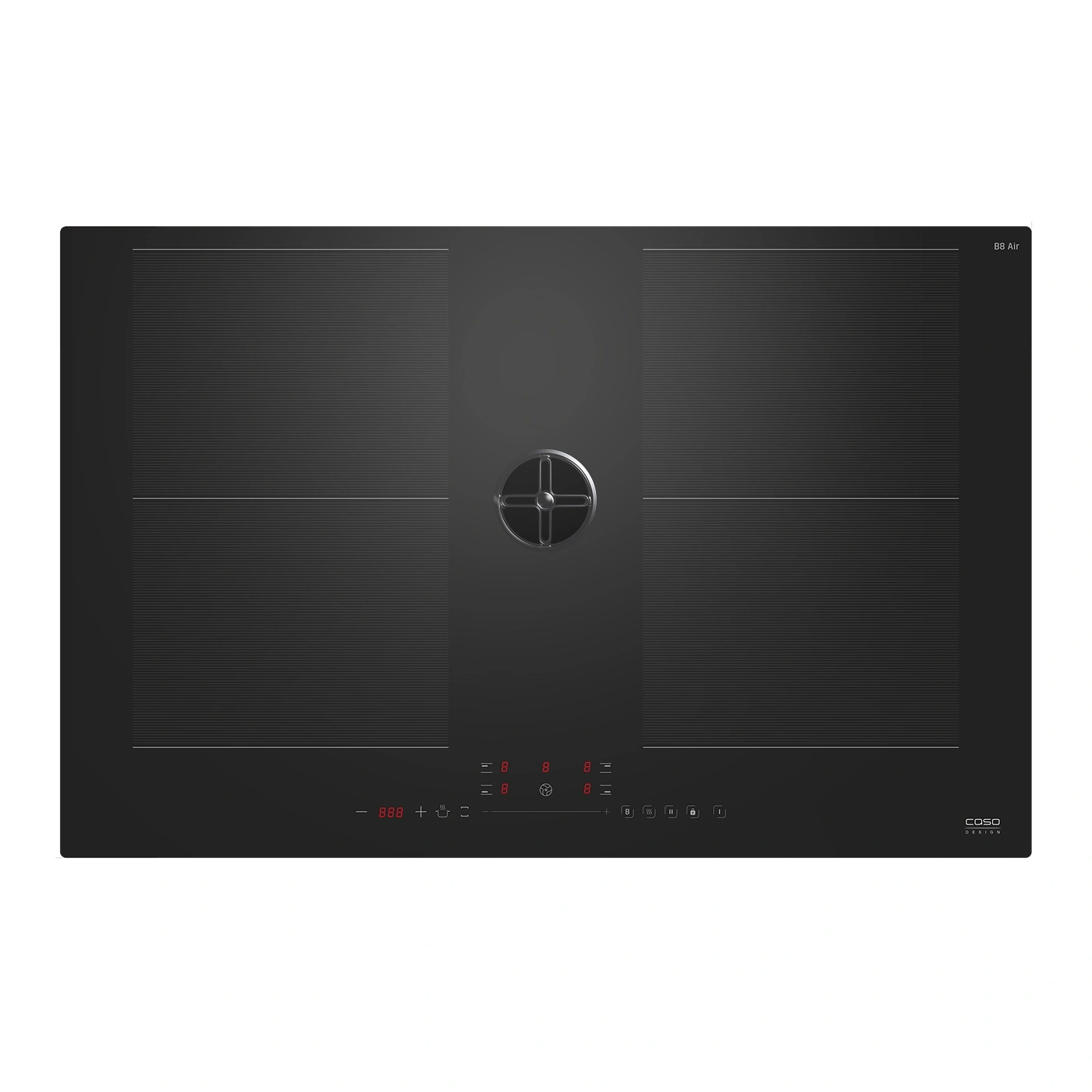 A black induction hob with two cooking zones and digital controls.