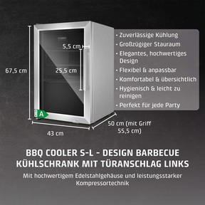 Refrigerator with stainless steel housing, BBQ Cooler S-L, Design Barbecue, door hinge left