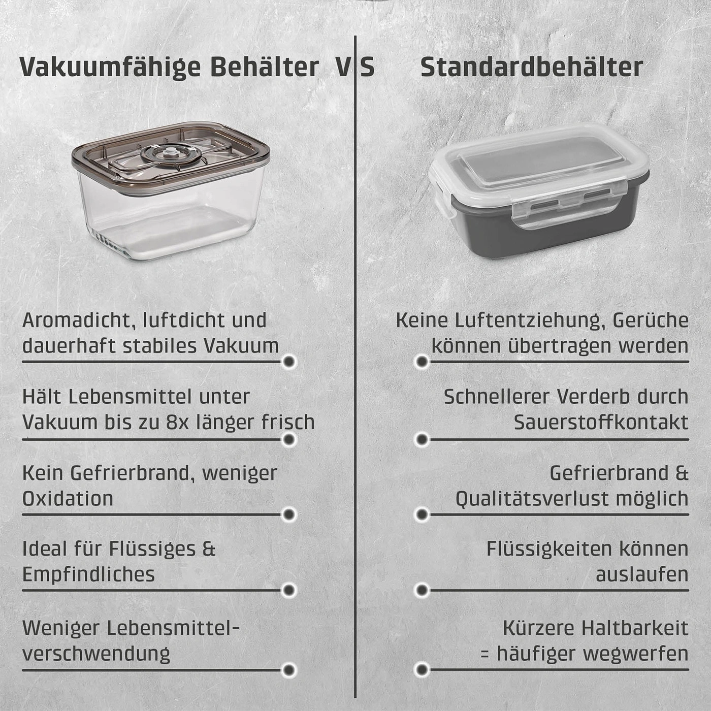 Vakuumbehälter vs. Standardbehälter mit Vor- und Nachteilen