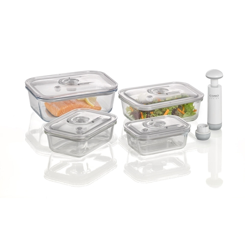 CASO vacuum freshness container square - set of 4 High quality glass design vacuum containers with tritan lid