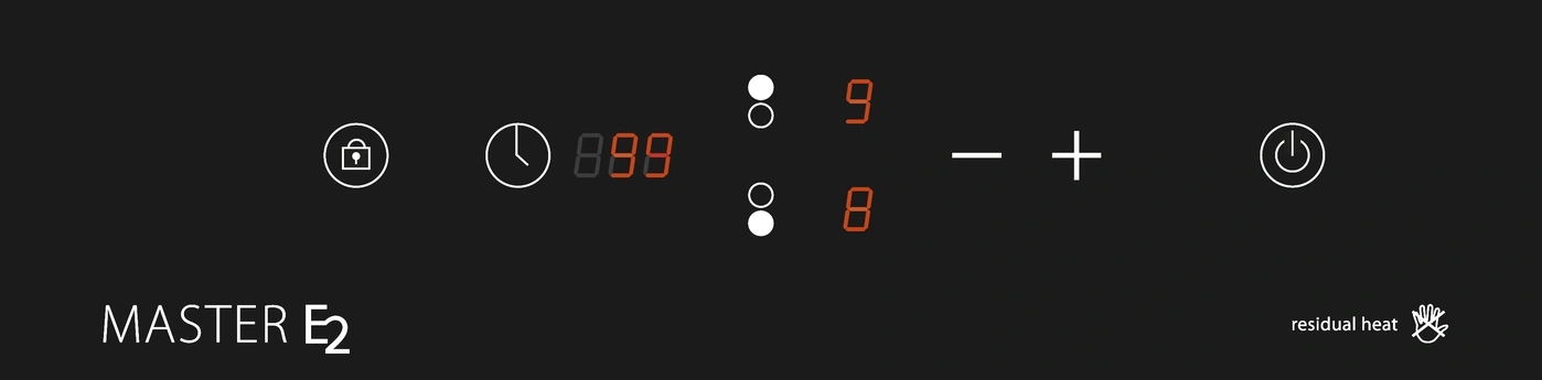 Black hob with controls and residual heat indicator display.