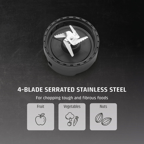 Stainless steel knife, chopping fruits, vegetables, and nuts. 4-blade knife.