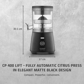 Citrus juicer, black, 30.5 cm high, 17 cm wide, CP 400 LIFT, Caso Design, compact, powerful, comfortable.