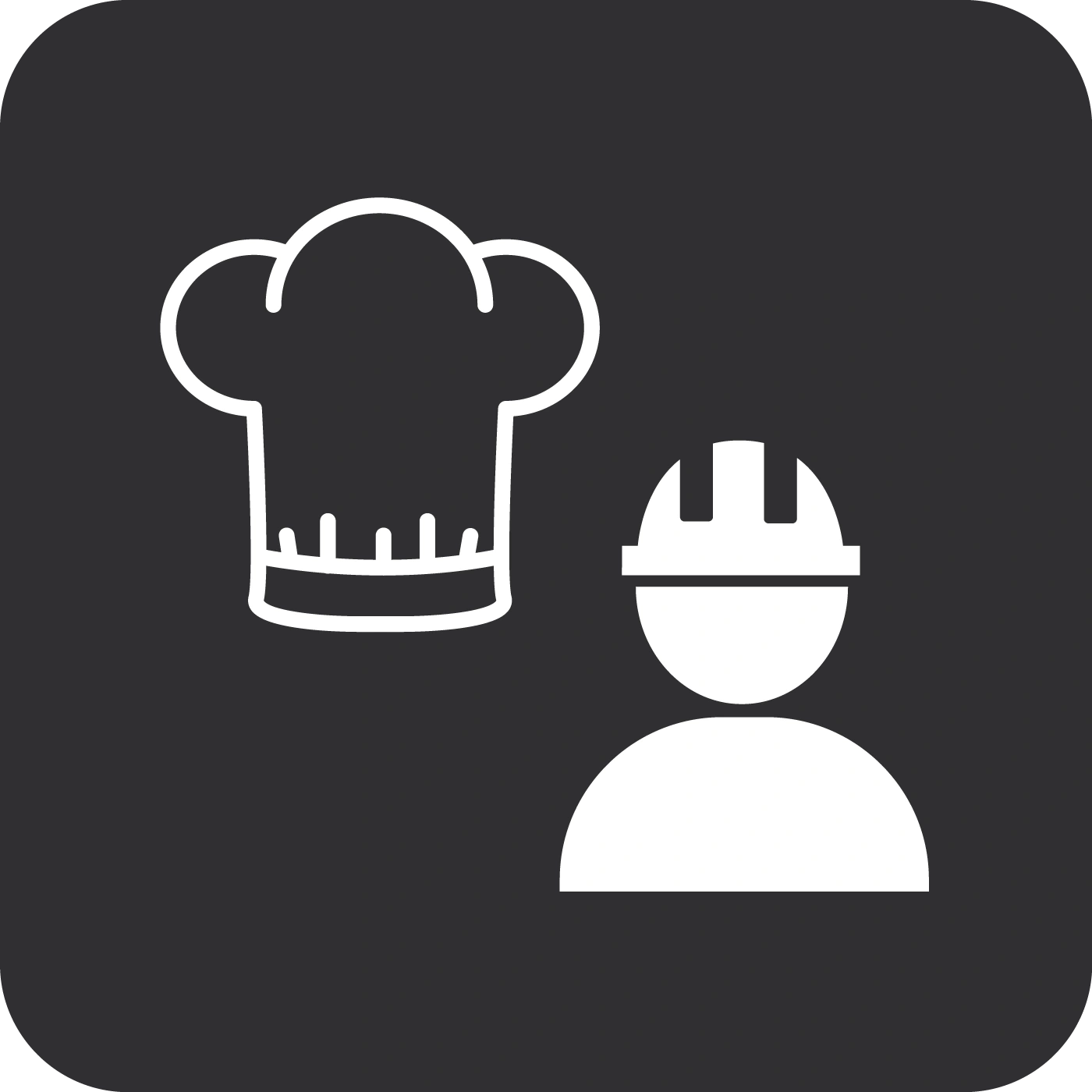 Chef's hat and construction worker symbol on dark background