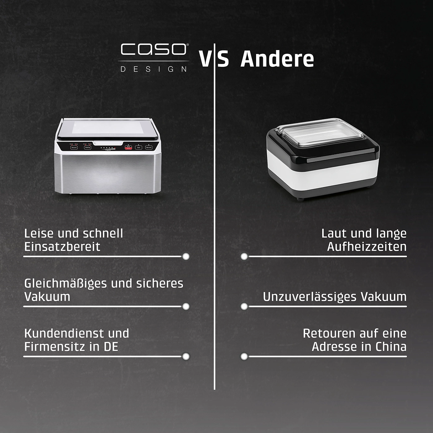 Vergleich von CASO Design Vakuumierer mit anderen Geräten