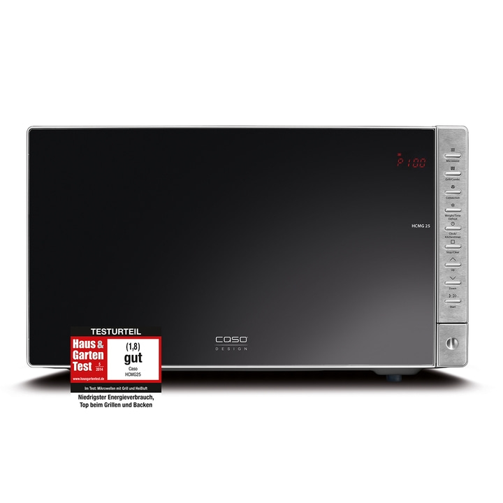 Microwave with test result, Caso HCMG25, good rating, energy consumption, grilling and baking.