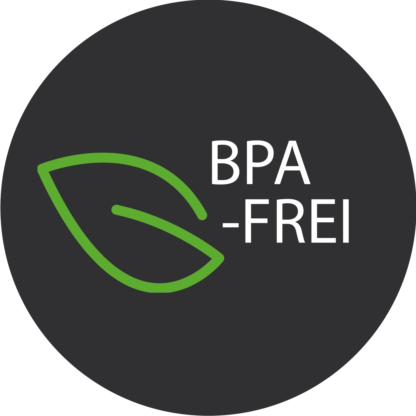 BPA-FREE logo on a dark background with a green leaf, indicating product safety