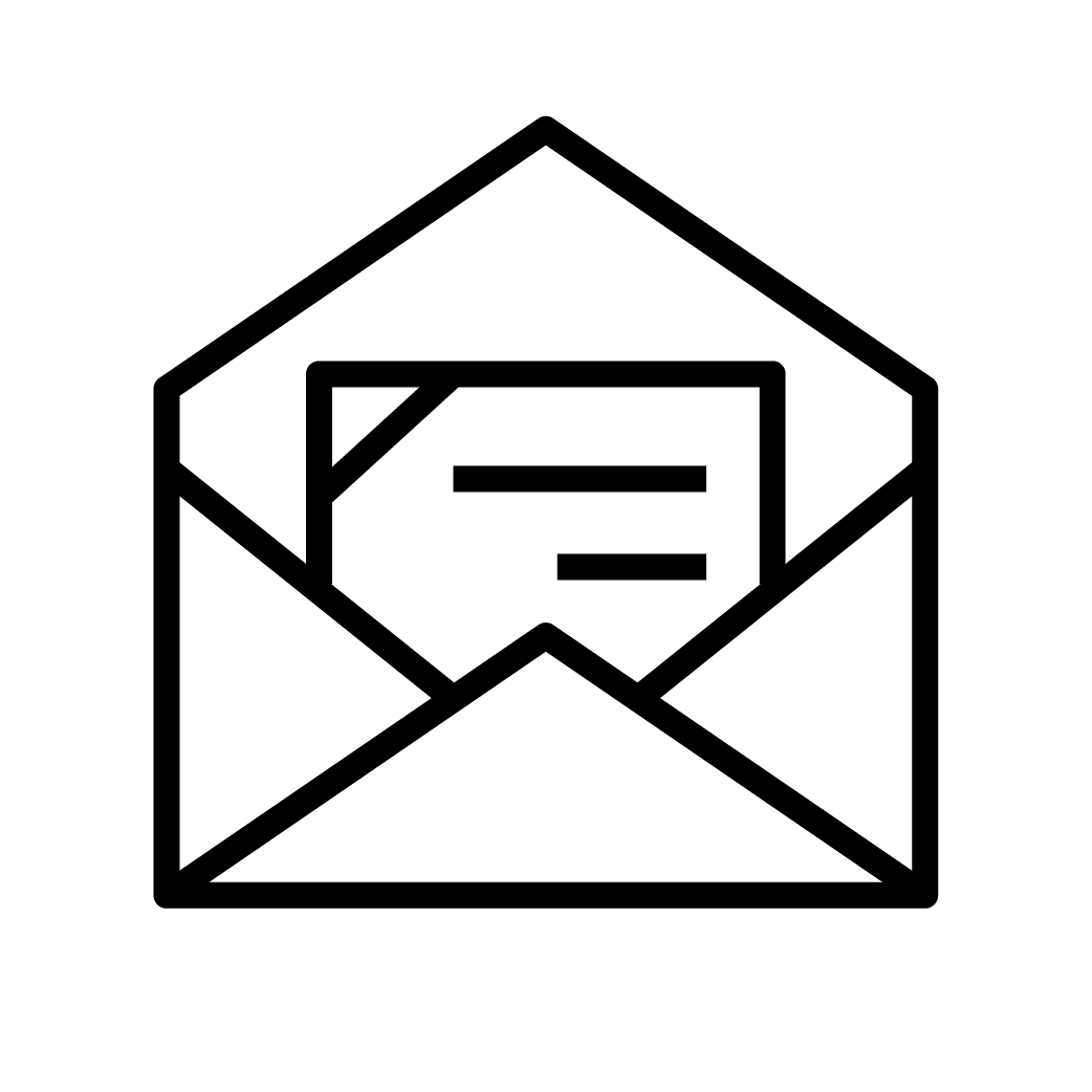 Open envelope with letter, black and white, mail symbol, icon