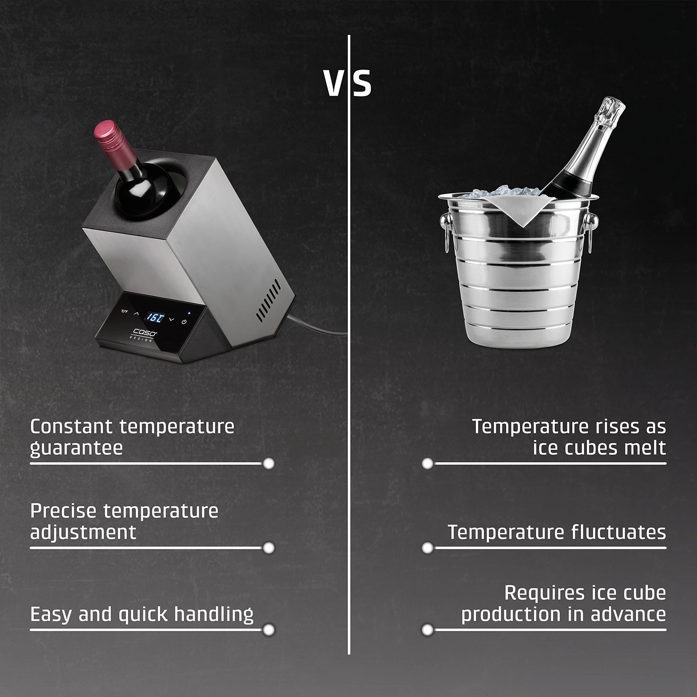 Wine cooler vs ice bucket: temperature control, easy handling, ice cubes
