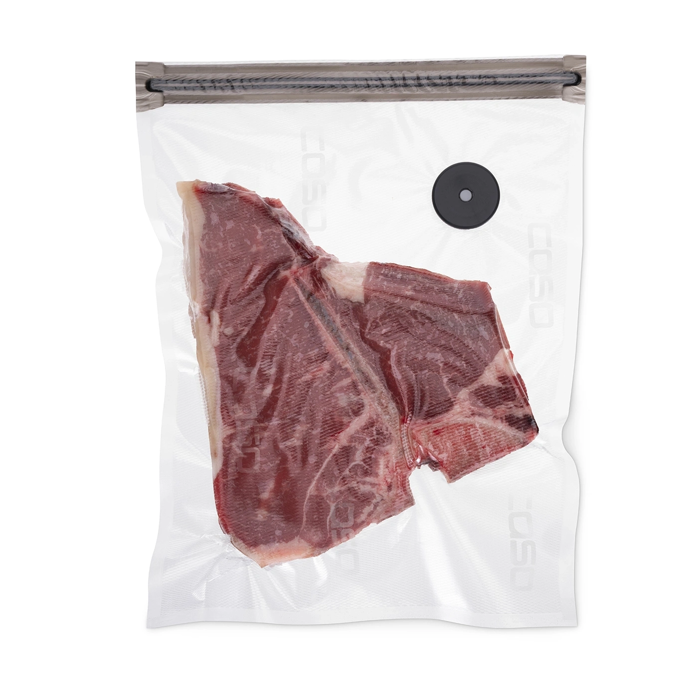 Ein T-Bone-Steak in einer Vakuumverpackung, bereit für die Zubereitung.
