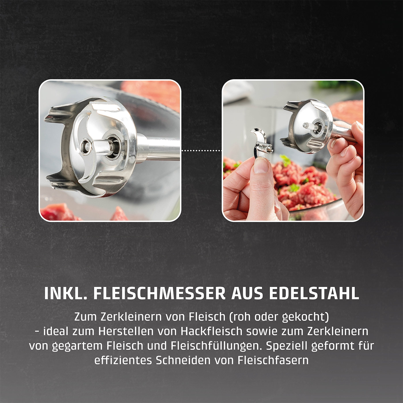 Fleischmesser aus Edelstahl, ideal für Hackfleisch und Fleischfüllungen.