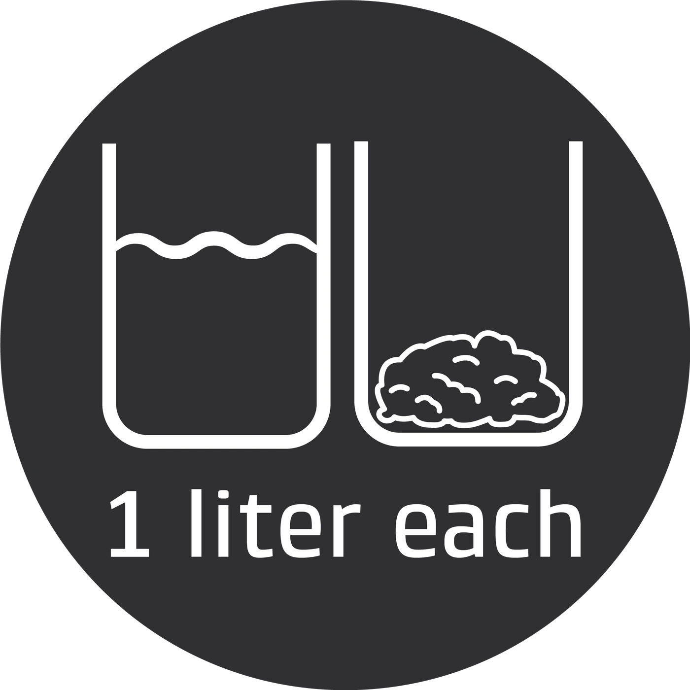 Two beakers, one with liquid, one with solid, both 1 liter each.