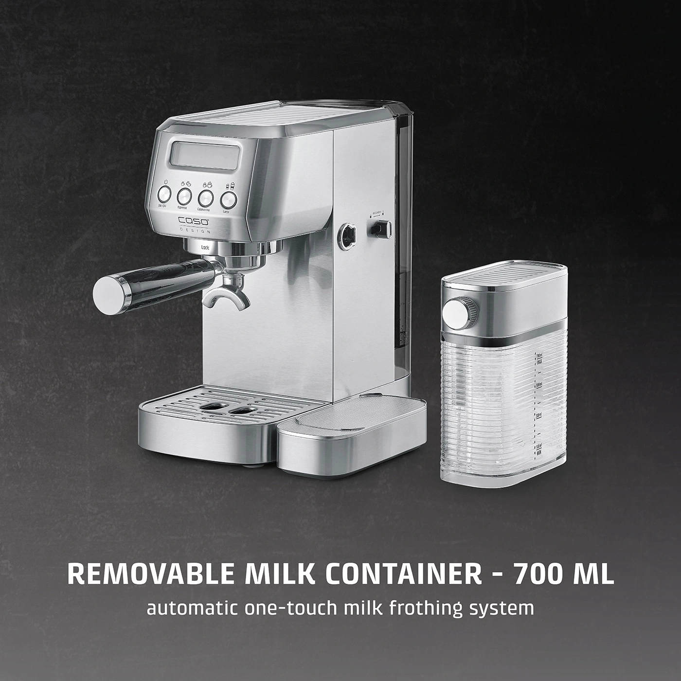 Coffee machine with removable milk tank and automatic milk frothing system