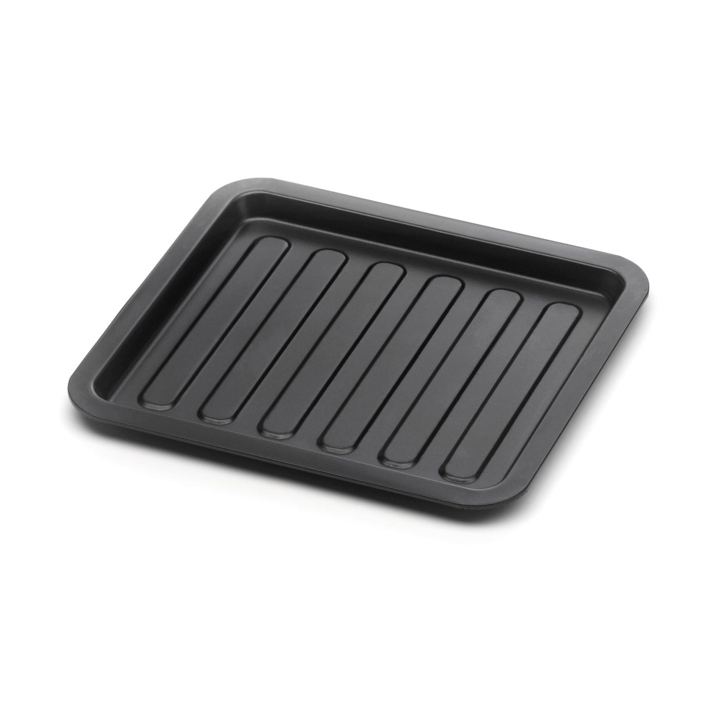 Black baking tray with ridged surface isolated on white background