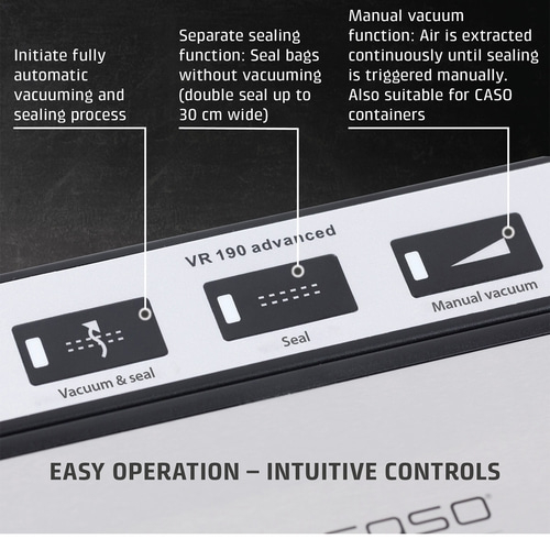 Vacuum sealer with functions: vacuum & seal, seal, manual vacuum. Easy operation.