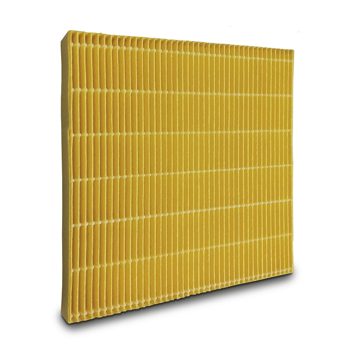 Yellow air filter with vertical lines, rectangular, for air purification, clean
