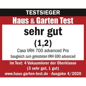 Testsieger Haus & Garten Test, sehr gut (1,2) für Caso VRH 700 advanced Pro.