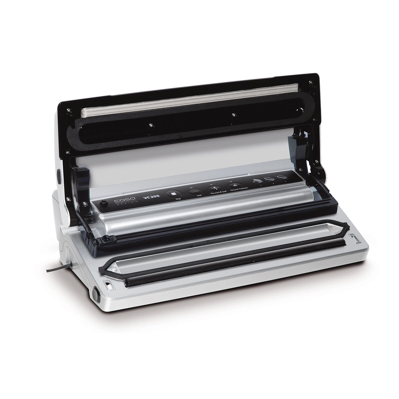 Caso VC200 vacuum sealer, silver, open, detail shot, technology, kitchen appliance