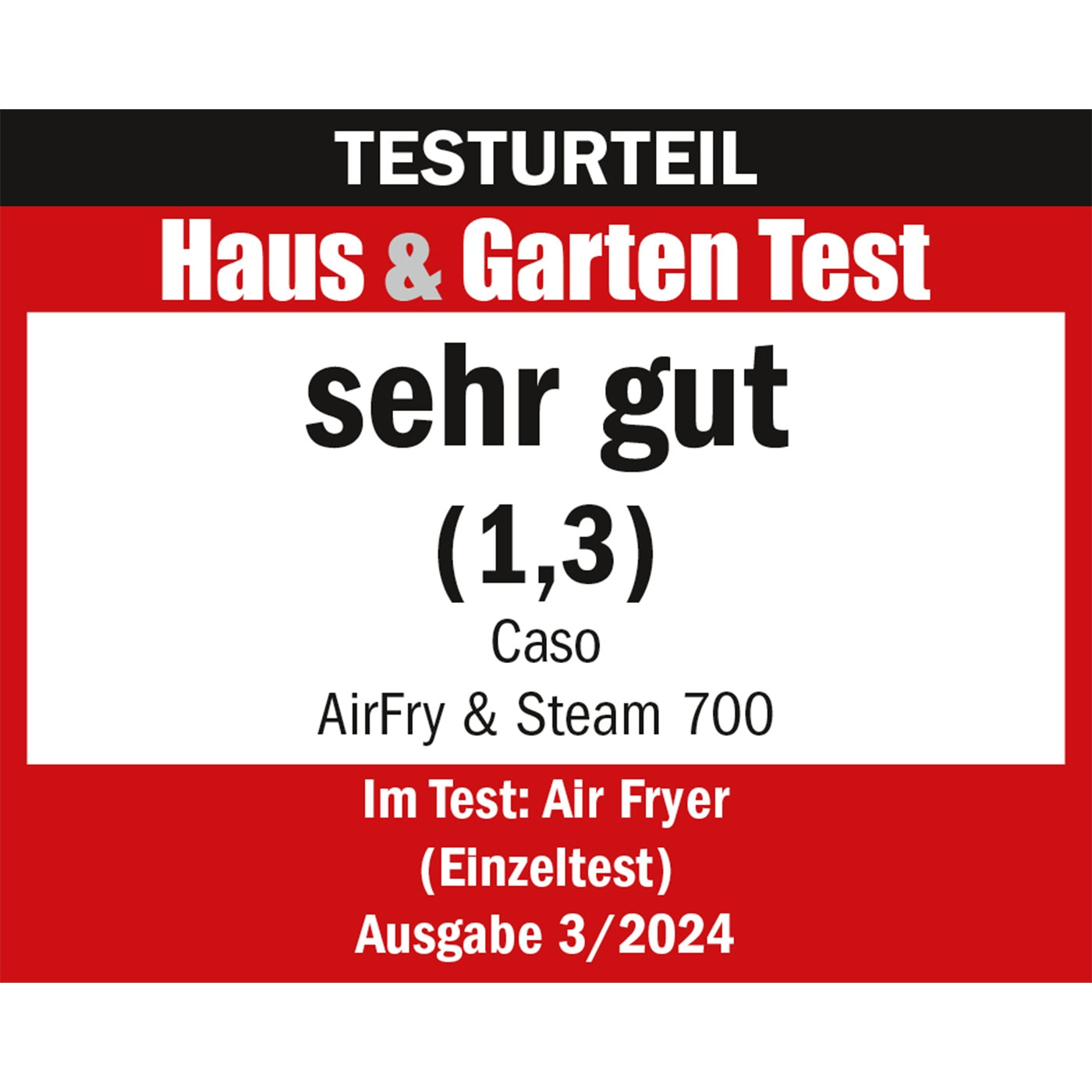 Haus & Garten Test result: very good (1.3) for AirFry & Steam 700, issue 3/2024