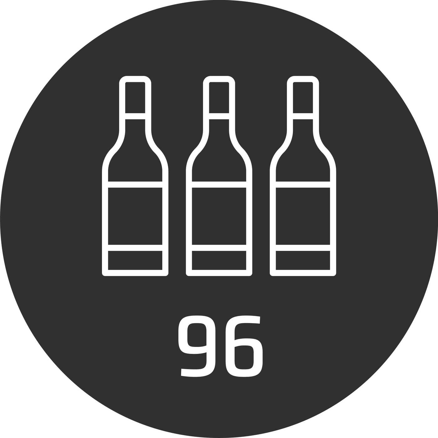 Icon with three wine bottles and the number 96 on a dark background