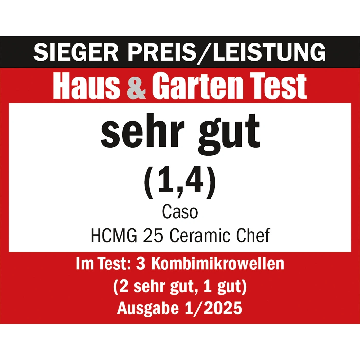 Auszeichnung für Mikrowelle: Sehr gut, Preis-Leistung, Haus & Garten Test, Ausgabe 1/2025