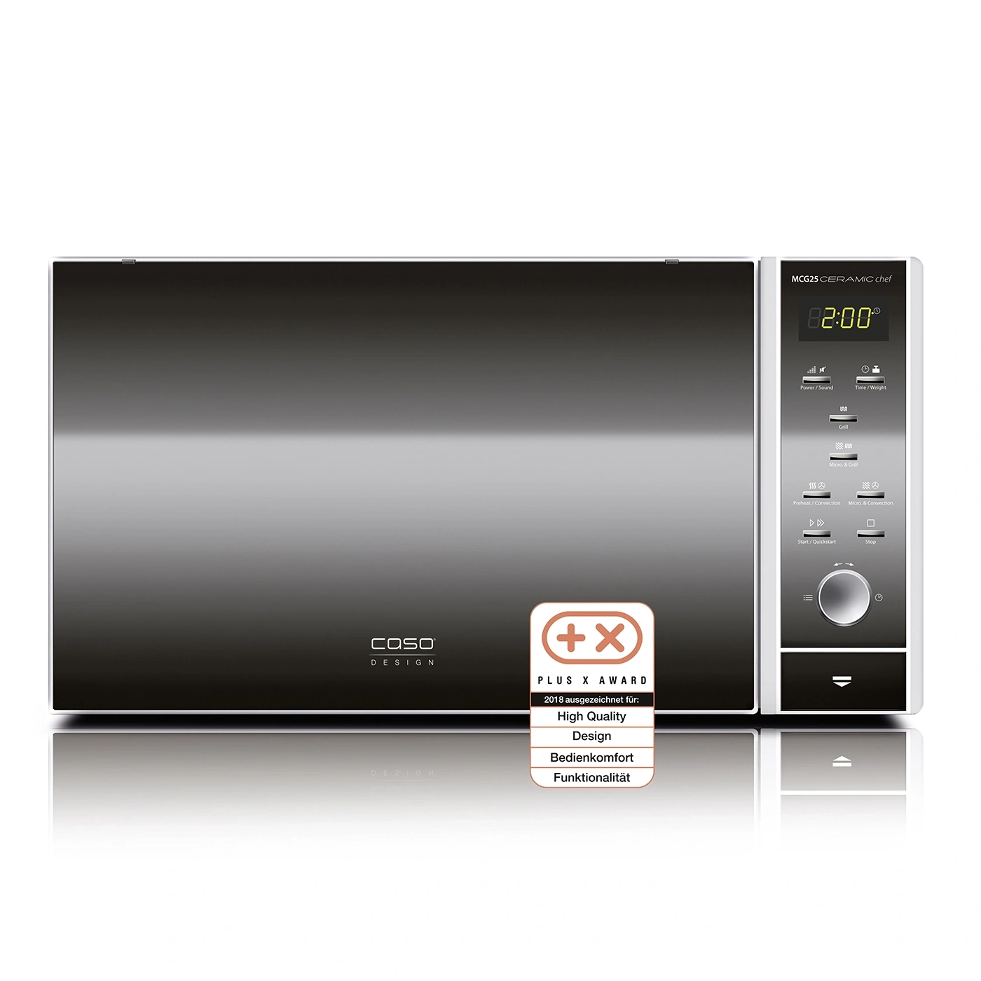 Microwave with Plus X Award, COSO Design, MCG25 CERAMIC chef, user-friendly, functionality.