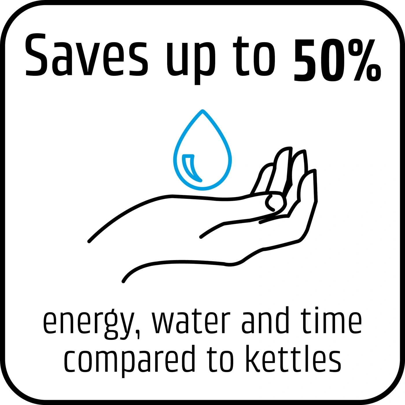 Saves up to 50% energy, water and time compared to kettles.