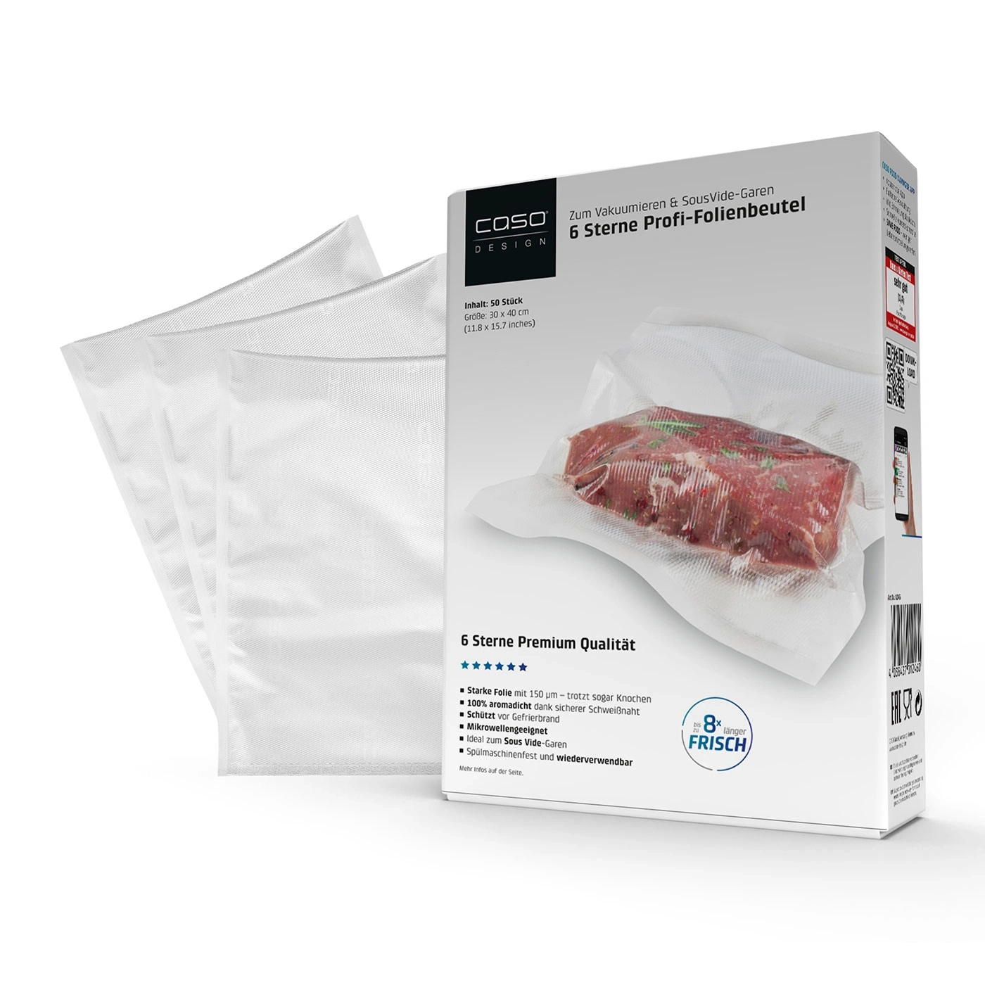 6 Sterne Profi-Folienbeutel 30x40 cm, 50 Stück, 150 μm zum Vakuumieren + Sous Vide Garen