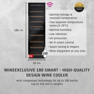 Wine cooler with features, 180 bottles, 186 cm high, 60 cm wide, smart control