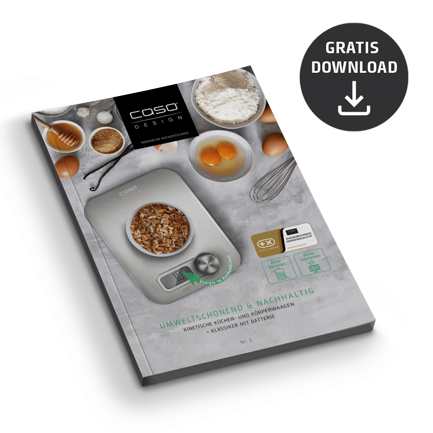 Caso Design Broschüre mit Küchenwaage, Gratis Download, umweltschonend und nachhaltig.