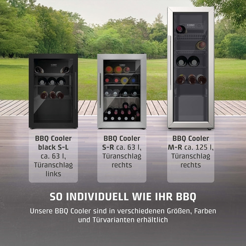 BBQ coolers in different sizes and colors with door variations