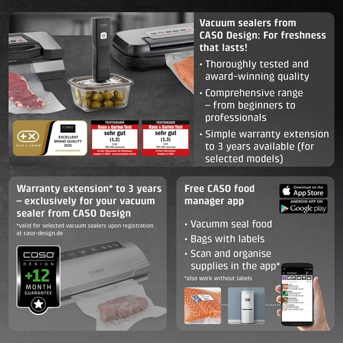 CASO Design vacuum sealer for freshness that lasts, with APP and warranty